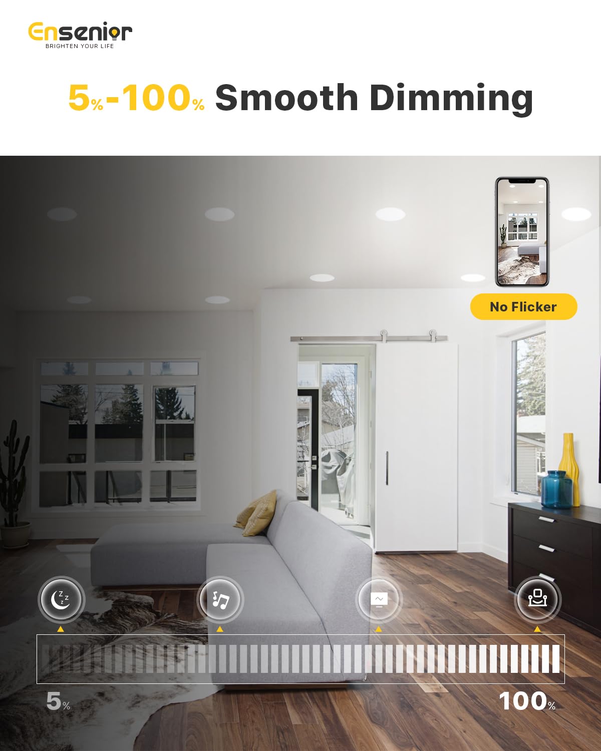 Ensenior 12 Pack 6 Inch LED Recessed Ceiling Light, Dimmable, 2700K-5000K 5CCT, 1200LM 12W 120V, High Brightness Canless Wafer Downlight - ETL&FCC&IC