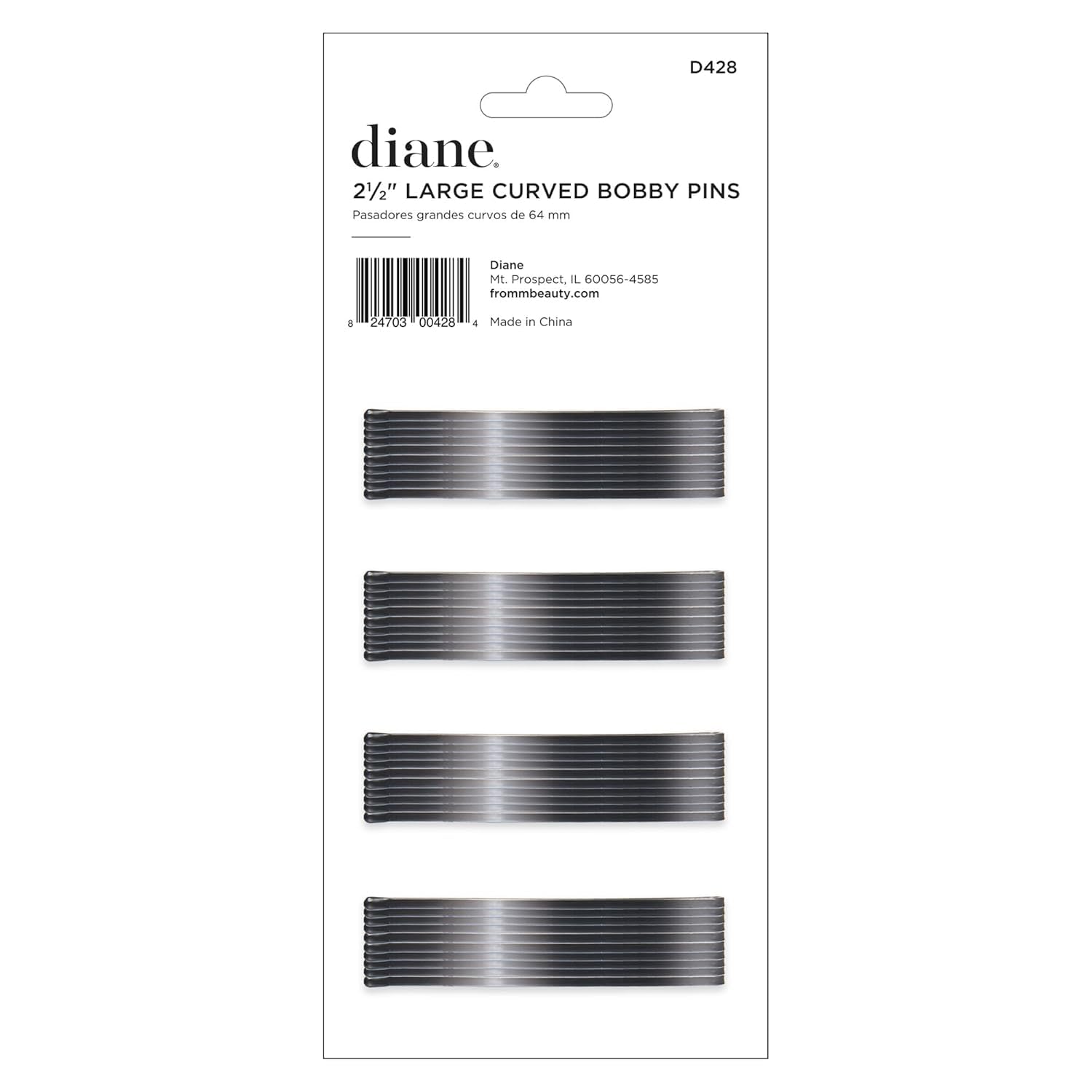 Diane 2.5” Curved Black Bobby Pins for Women, Girls, Salon, Hairdressing, Rollers, Long and Thick Hair, Large Flat Hair Pins with Ball Tips for Securing Updos, Flyaways, 40 Count