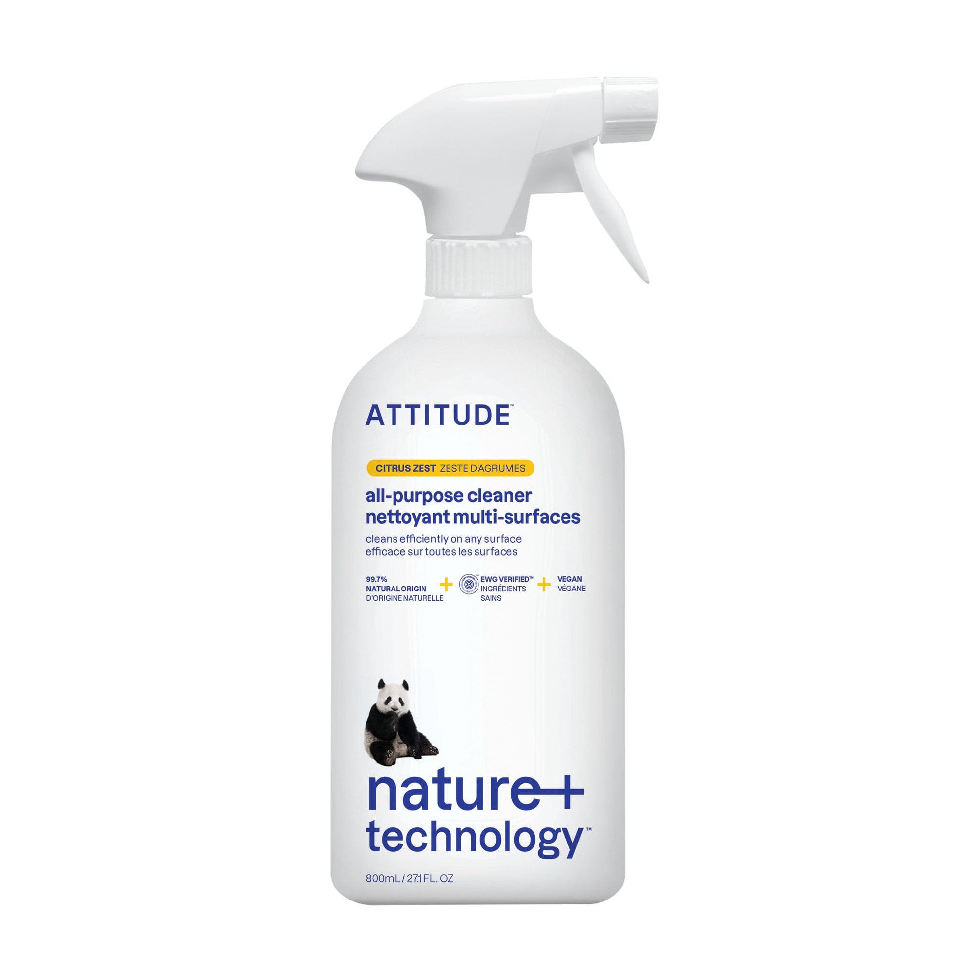 ATTITUDE All Purpose Cleaner, EWG Verified Multi-Surface Products, Vegan, Naturally Derived Multipurpose Cleaning Spray, Citrus Zest, 27.1 Fl Oz