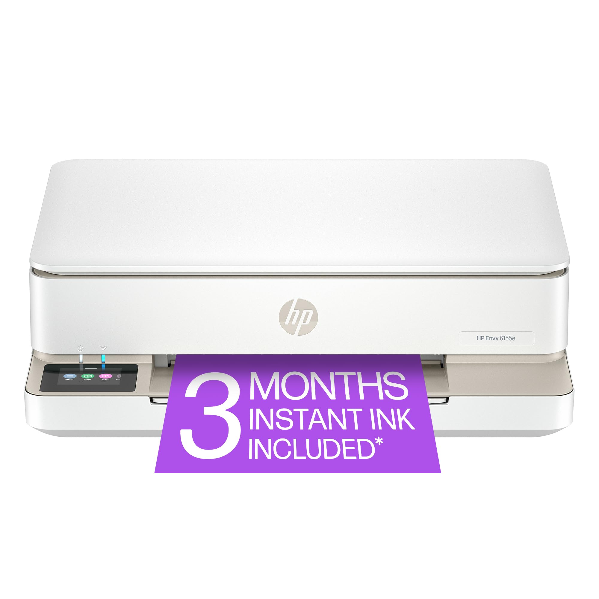 طابعة HP Envy 6155e اللاسلكية المتكاملة بالألوان بنفث الحبر، طباعة، مسح ضوئي، نسخ، طباعة على الوجهين، الأفضل للمنزل، تتضمن نسخة تجريبية لمدة 3 أشهر من Instant Ink (714L5A)