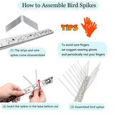 PANGCH Bird Spikes,Stainless Steel Bird Spikes Metal Bird Spikes Fence Spikes Easy to Install - 5 Strips 4.1 Feet Coverage