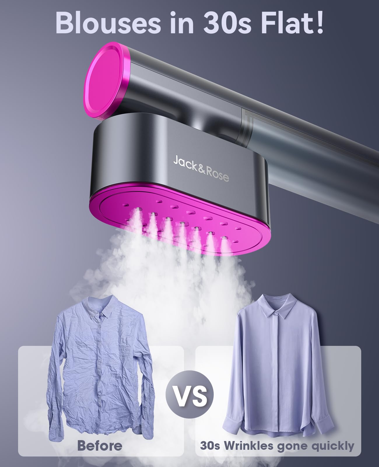 Jack ＆ Rose Travel Steamer for Clothes,100-220V Portable Steamer,15s Heat Up,Steamer ＆ Iron 2 In 1, Travel Size Garment Steamer,Large Ceramic Heat Panel,for Global ＆ Europe Traveling