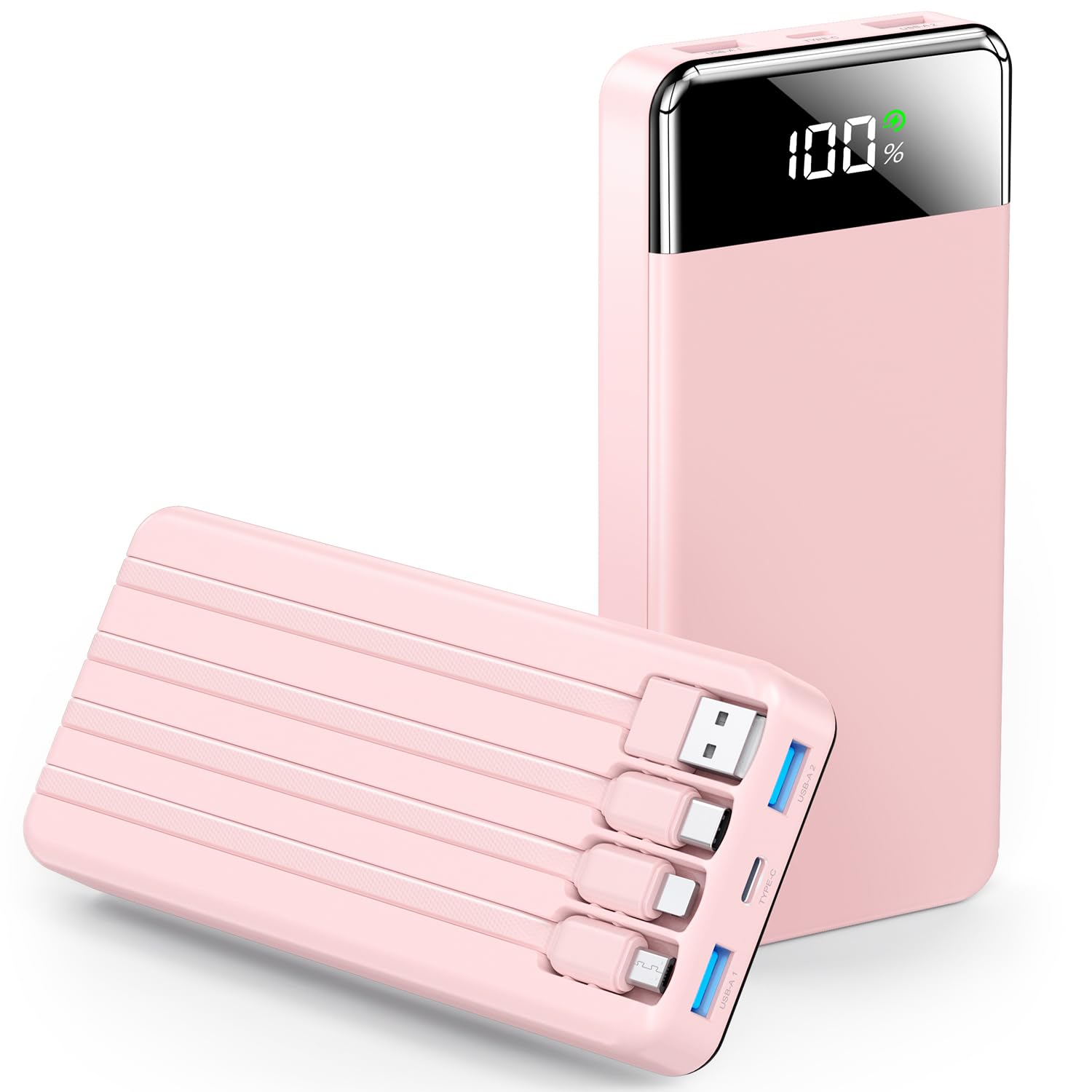 SABANI Portable Charger 35000mAh Power Bank - Portable Battery with 4 Built in Cables, 22.5W Fast Charging Battery Pack Compatible with iPhone 16 15 14 13 Samsung Android Phone etc (1 Pack, Pink)