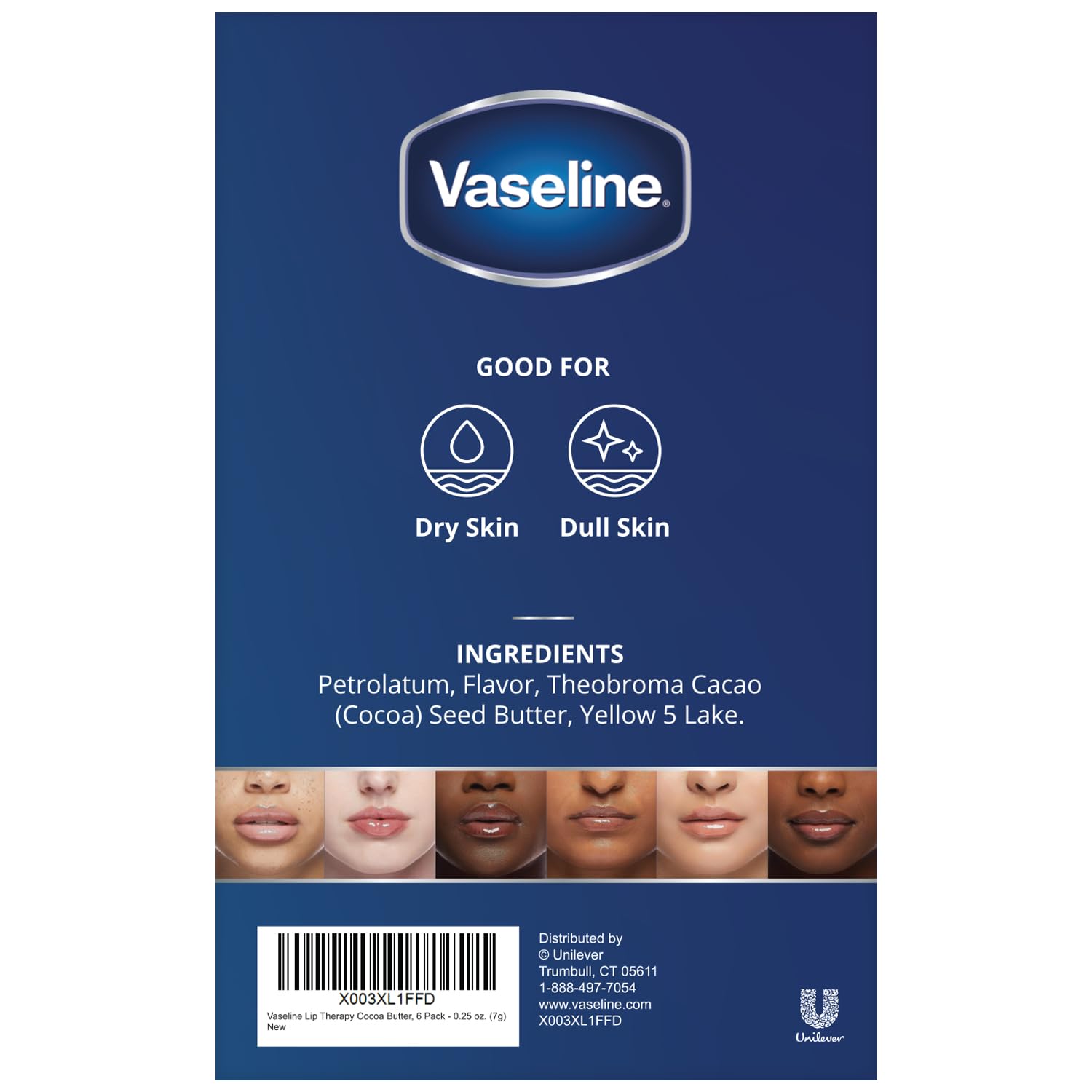 Vaseline Lip Therapy Cocoa Butter.25 oz (Pack of 4)