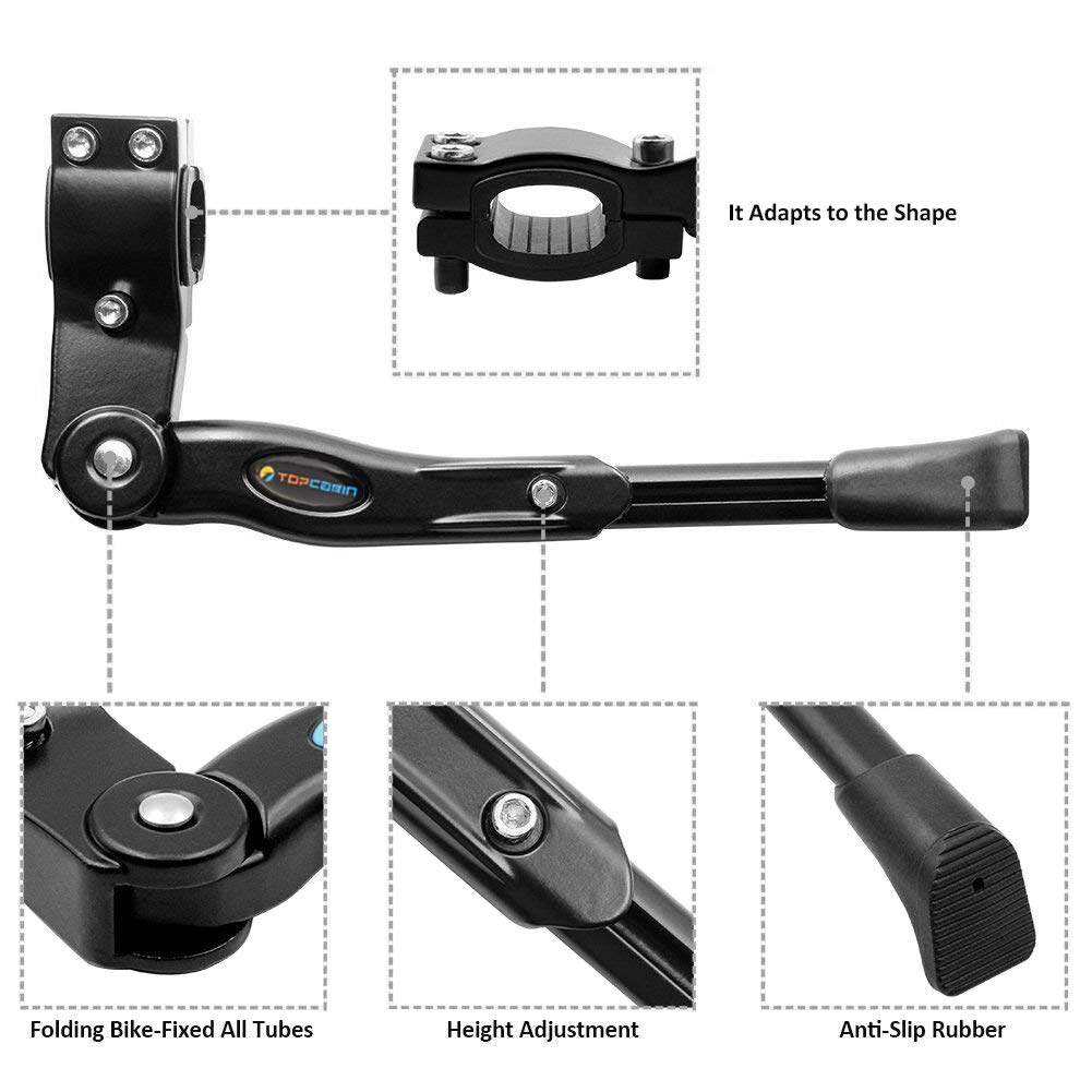 TOPCABIN Bike Kickstand Adjustable Aluminium Alloy Bicycle Kickstand Bike Side Kickstand Fit for 22" 24" 26" 28" Mountain Bike Road Bike/BMX/MTB (Black for 22-24-26-27-28 inch bike)