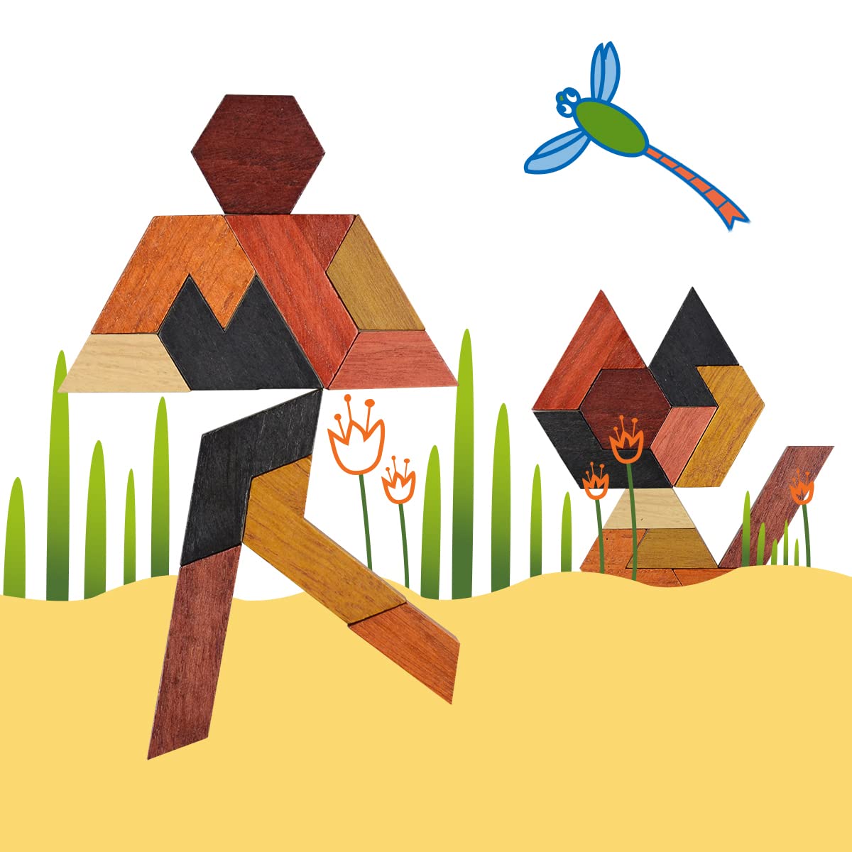 KINGOU Hexagon Tangram Puzzle Wooden Brain Puzzles for Kids & Adult Challenge Wooden Brain Teasers Puzzle Games for Family Party Gift - Brain Games for Kids