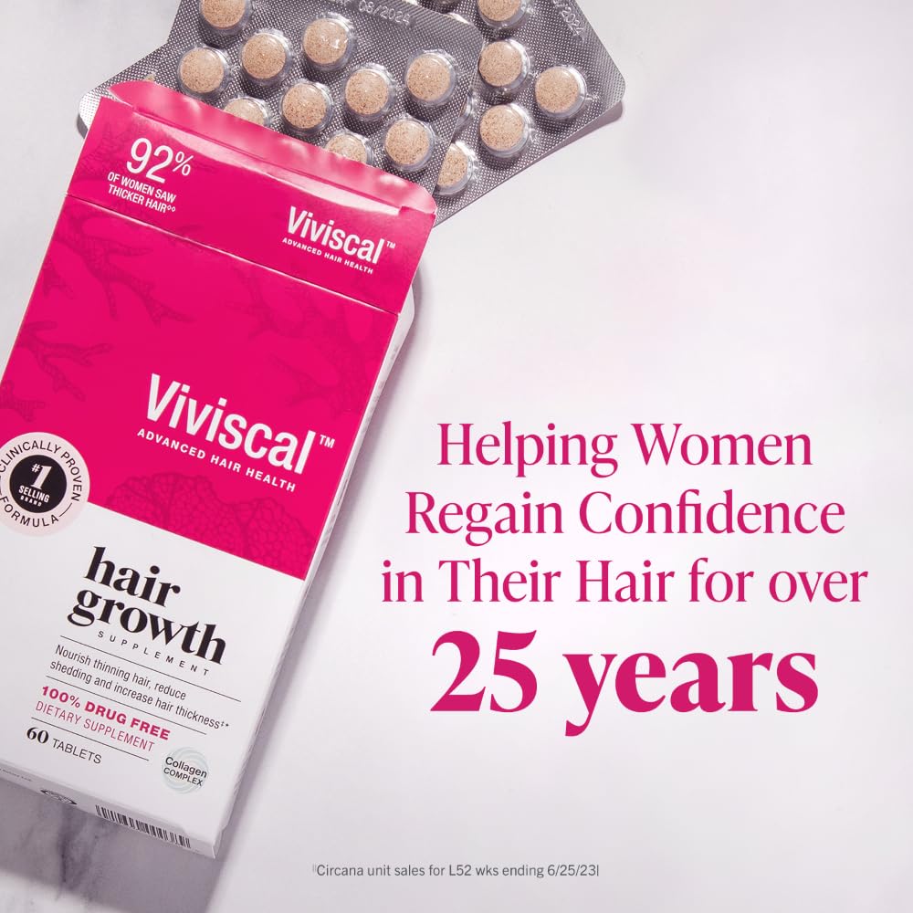 Viviscal Hair Growth Supplements for Women, Clinically Proven Hair Growth Product with Proprietary Collagen Complex, Results of Thicker, Fuller Hair Nourish Hair Loss, 180 Tablets - 3 Month Supply