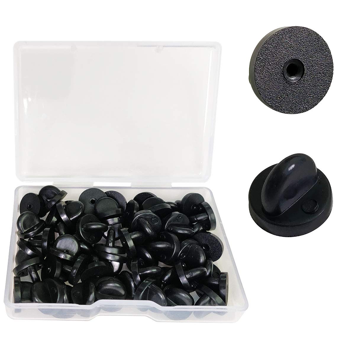 Lapel Pin Backings - Butterfly Clutch Pin Backs in PVC Rubber for Uniform Badge Replacement (Black, Pack of 50)