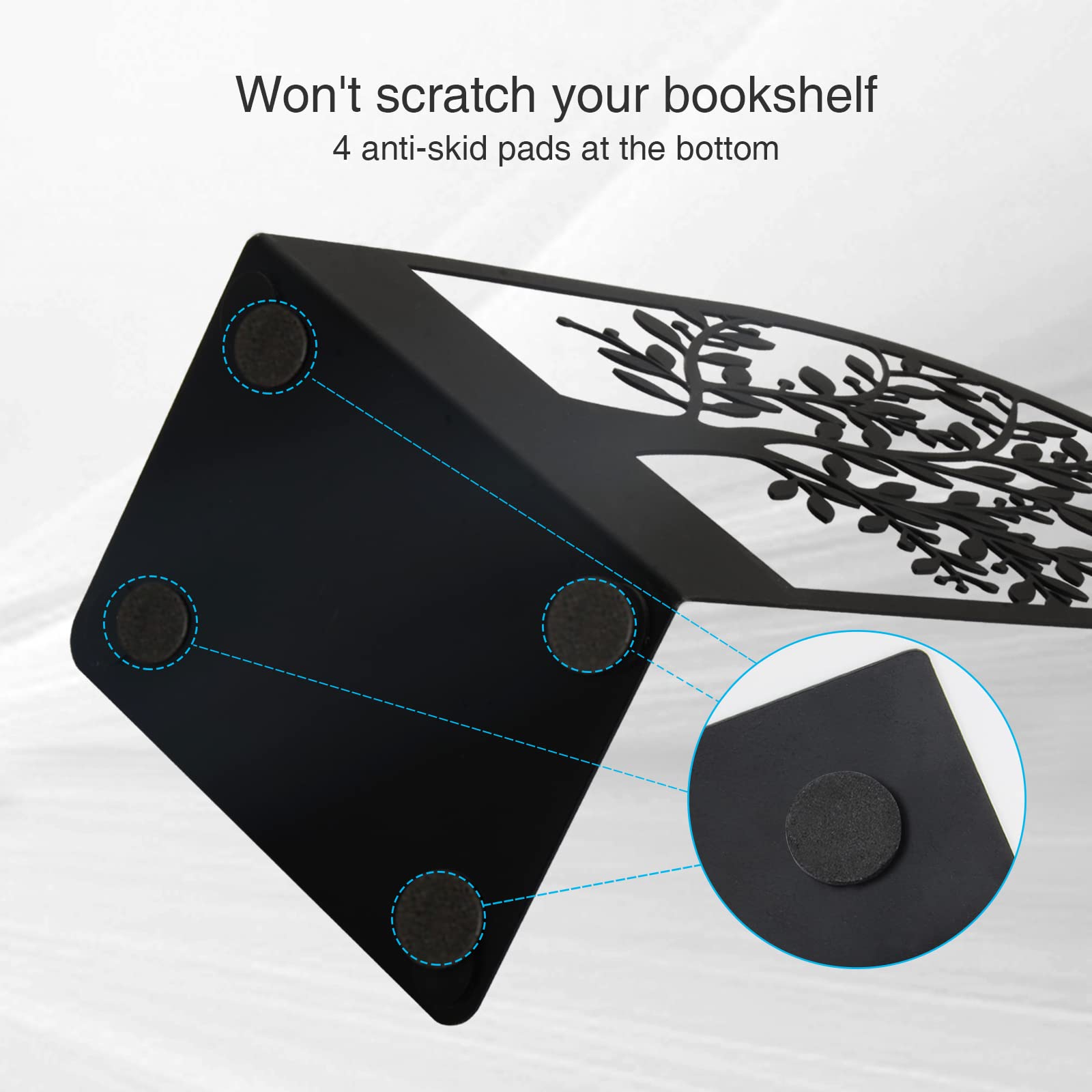 Umikk Book Ends, Metal Bookend, Tree of Life Bookend for Shelves, Home Decorative Bookends for Heavy Books, Black Non-Skid Book Stopper, 7 x 5.5 x 3.5 inch (1 Pair)