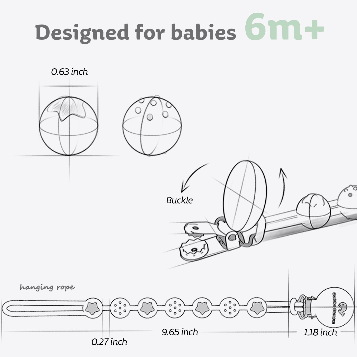 Cuddle Campus Silicone Pacifier Clip Holder with One Piece Design, Pack of 4 Soft Flexible Binky Clips with Texture for Baby Boy and Girl Set 1(6M+)