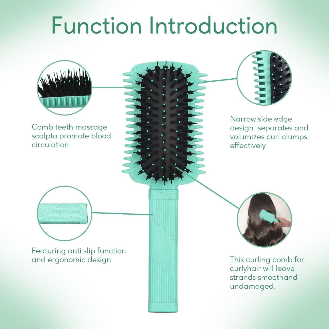 Curly Hair Brush Defining, Volume Curl Defining Brush for Effortlessly Detangling Shaping and Styling Women's Curls, Waves & Coils, Curly Hair Products, Reduce Frizz (Green 1PC)