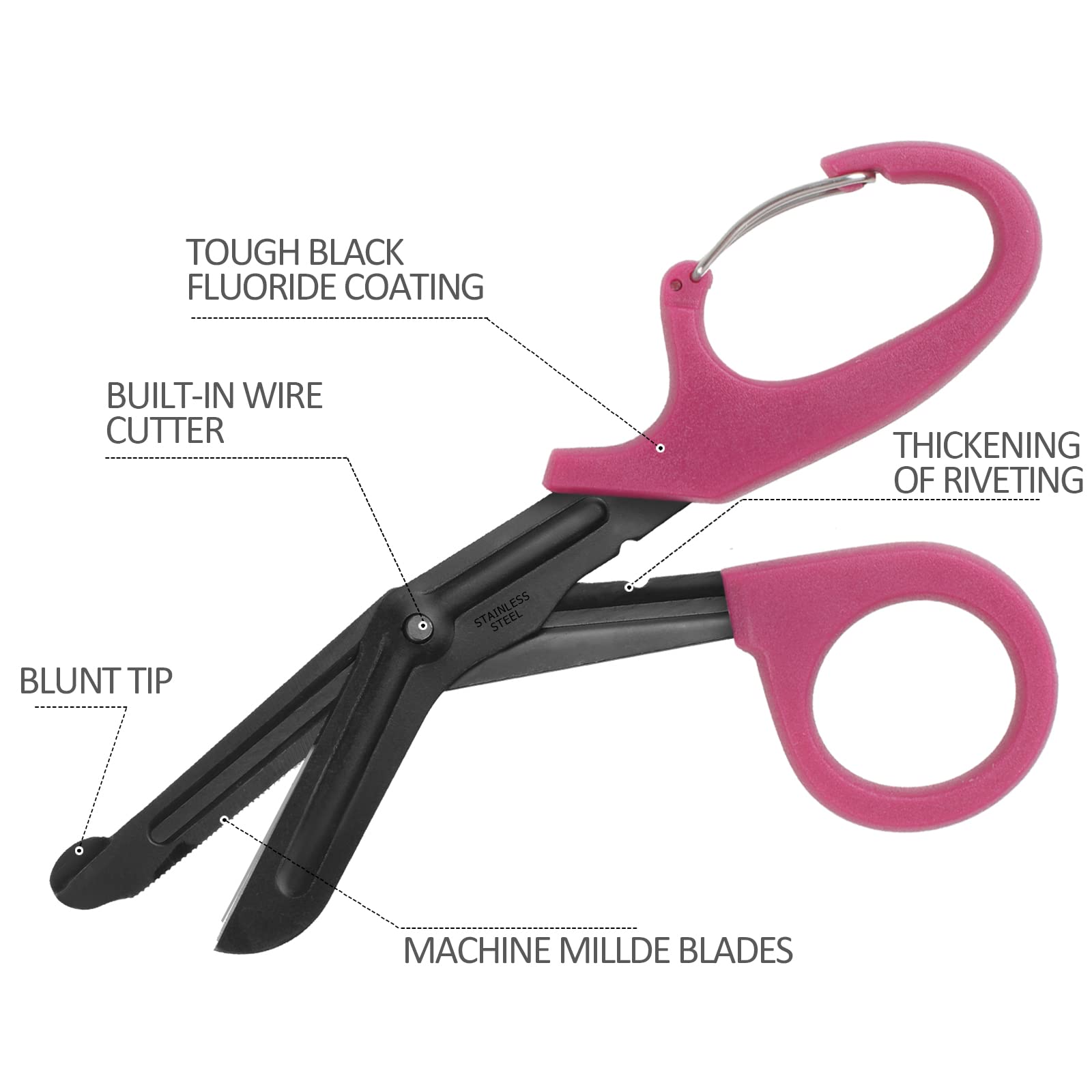 2 Pack Trauma Shears, 5.8 Inch Stainless Steel Medical Scissors, Bandage Scissors with Carabiner, Nursing Scissors Surgical Scissors for Nurses, Doctors, Nursing Students, EMT and EMS(Black+Burgundy)