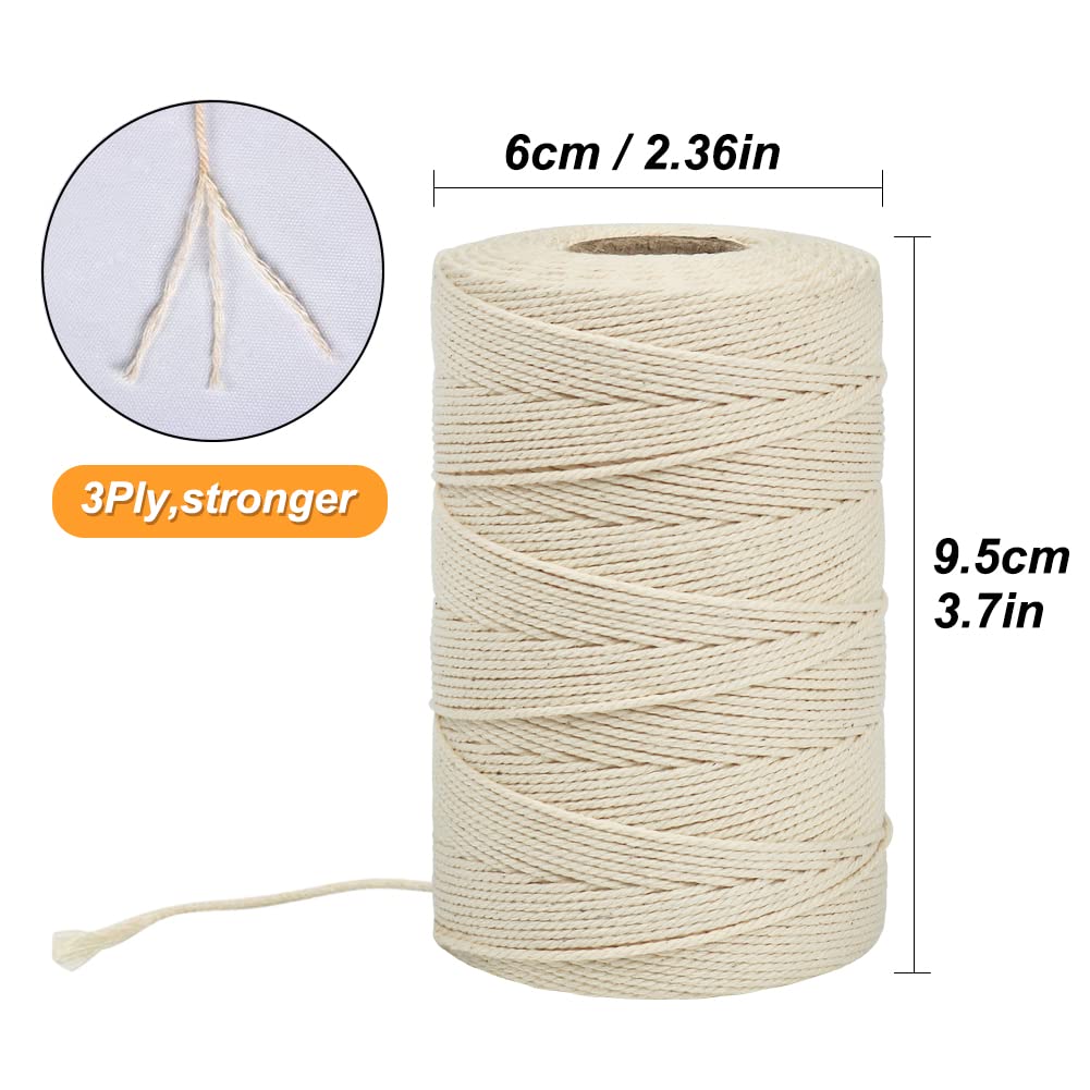 Tenn Well Cooking Twine, 3Ply 656Feet 1mm Food Safe Cotton Kitchen String Butchers Twine for Roasting, Trussing Turkey, Tying Meat, Making Sausage, Baking and More