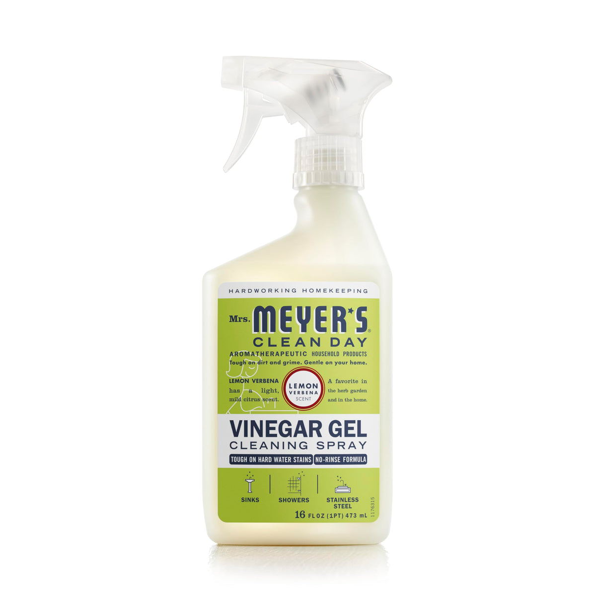 MRS. MEYER'S CLEAN DAY Vinegar Gel Cleaning Spray, Bathroom Use, No-Rinse Formula, Plant-Derived Cleaning Ingredients, Lemon Verbena, 16 Fl Oz, Pack of 1