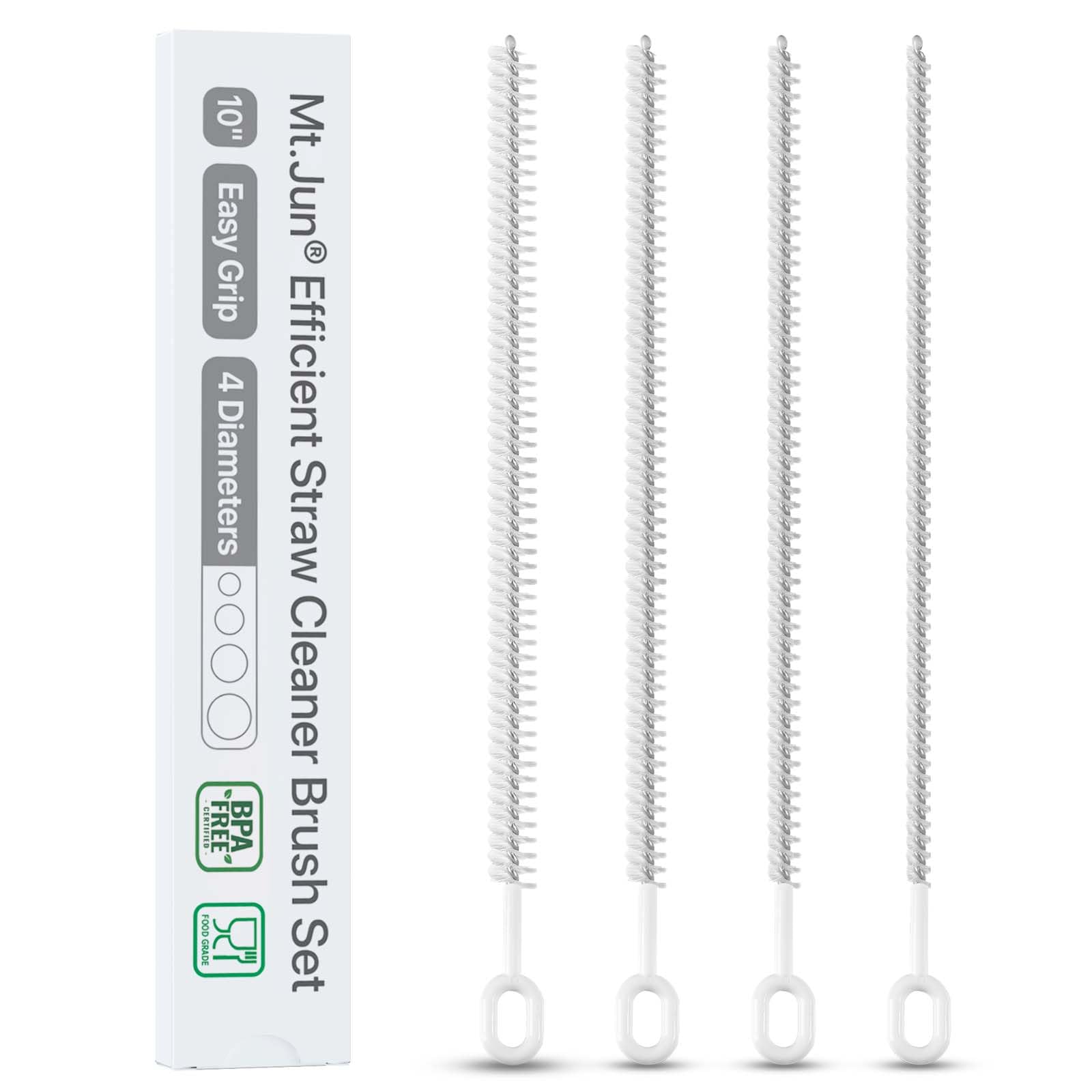 Mt.Jun Heavy-Duty Straw Cleaner Brush Set Ã¢ÂÂ 10-Inch, 4 Pack with 4 Diameters (Perfect for Thin to Smoothie Straws), Full Coverage Bristles, Ergonomic Grip Handle