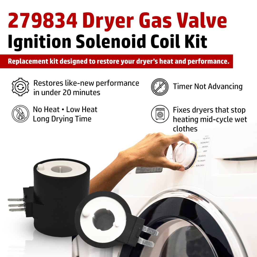 DR Quality Parts 279834 Dryer Gas Valve Ignition Solenoid Coil Kit — Fits Whirlpool, Kenmore, Maytag Gas Dryers, 2-Prong & 3-Prong Valve Coils, Replacement for AP3094251, PS334310, 12001349, 694540