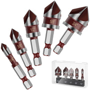 5PCS Countersink Drill Bit Set, 82 Degree HSS Counter Sink Drill Bit for Wood, Metal, Plastic, 1/4"-3/4" with 1/4" Hex Shank Countersink Bit Set
