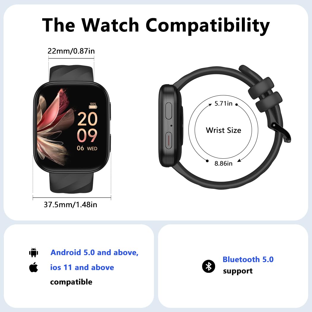 FITVII Health & Fitness Tracker (Answer/Make Calls), Smart Watch with 24/7 Heart Rate and Blood Pressure, Sleep Tracking, Blood Oxygen Monitor, 120+ Sport Modes Activity Tracker for Women Men