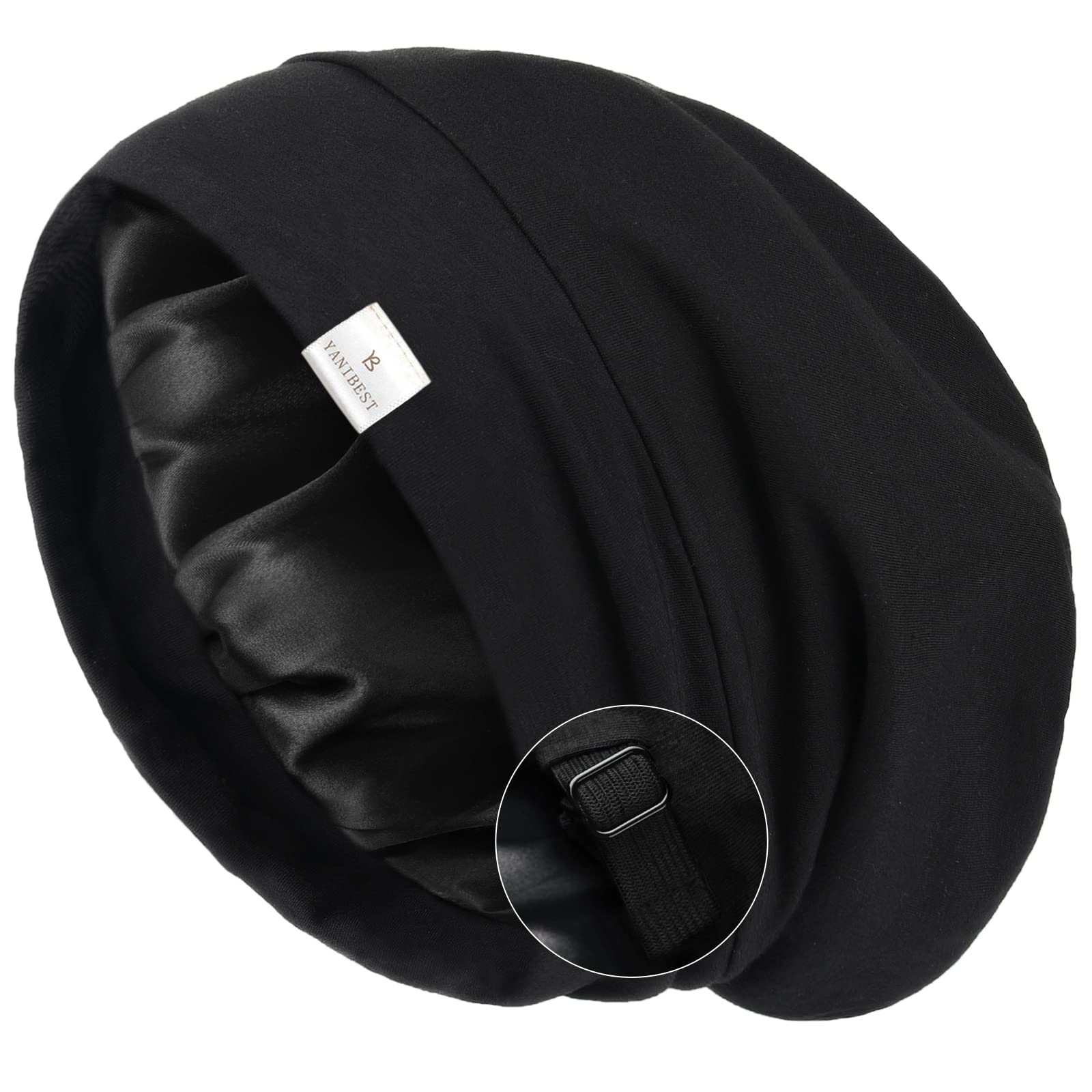 YANIBEST Silk Satin Bonnet Hair Wrap for Sleeping - Adjustable Stay on Silk Lined Slouchy Beanie Hat for Curly Hair and Braids