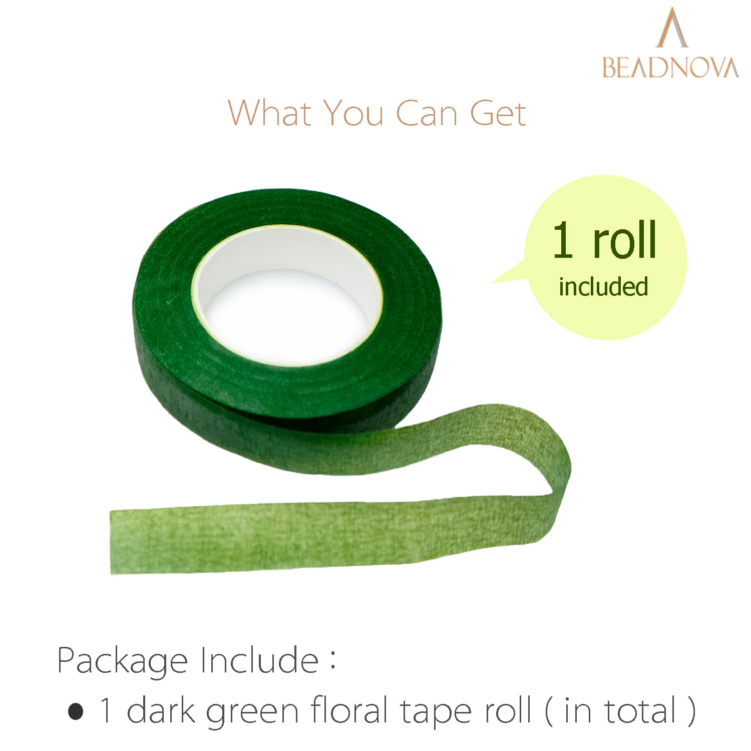 BEADNOVA Floral Tape 1/2inch Flower Tape Dark Green Floral Tape for Bouquets Floral Arranging Stem Wrap Craft (Dark Green, 30yards)