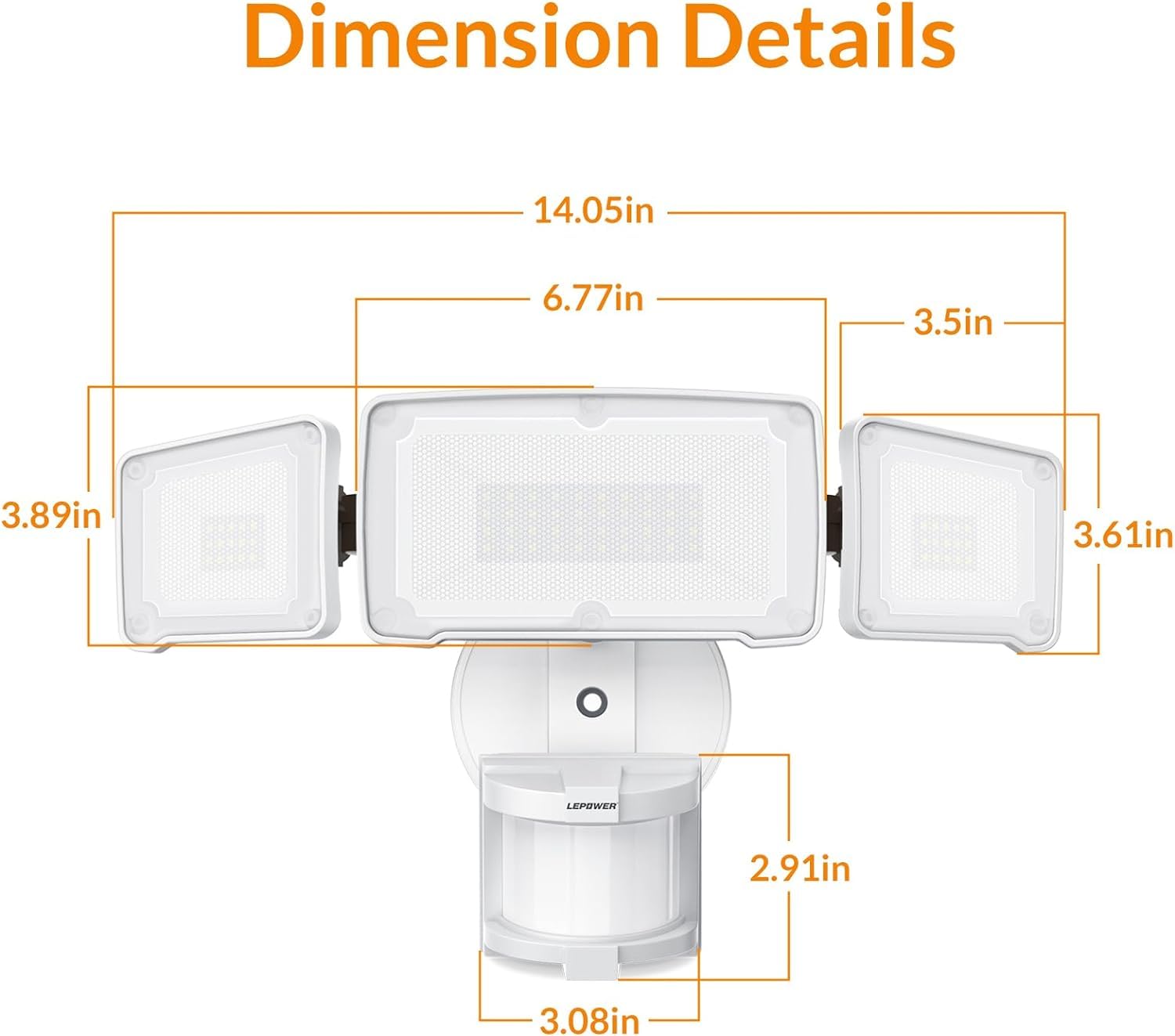 LEPOWER LED Security Lights Motion Sensor Light Outdoor, 38W 4200LM Light, 5500K, IP65 Waterproof, 3 Head Detected Flood Light for Garage, Yard, Porch (White)