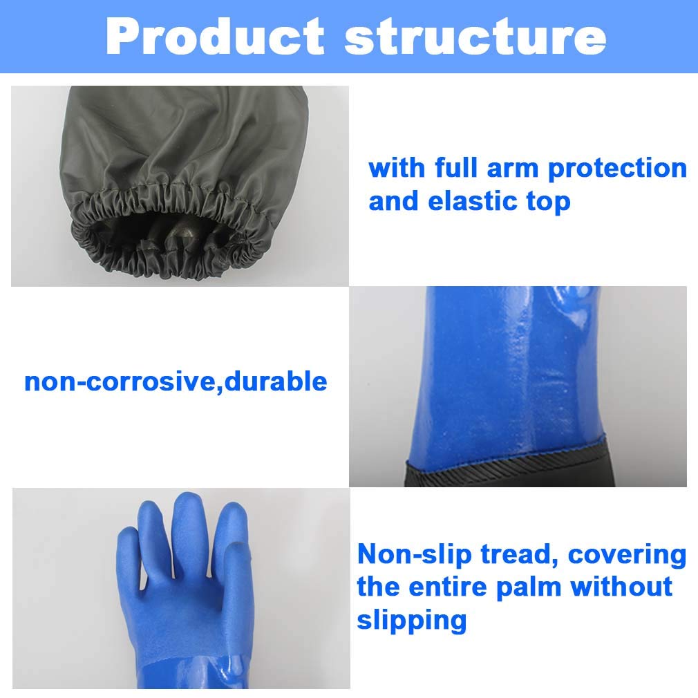 Haiou PVC Chemical Resistant, Long Rubber, Heavy Duty Waterproof Gloves for Chemical and Acid Work, 25 inches, Large-(Blue)