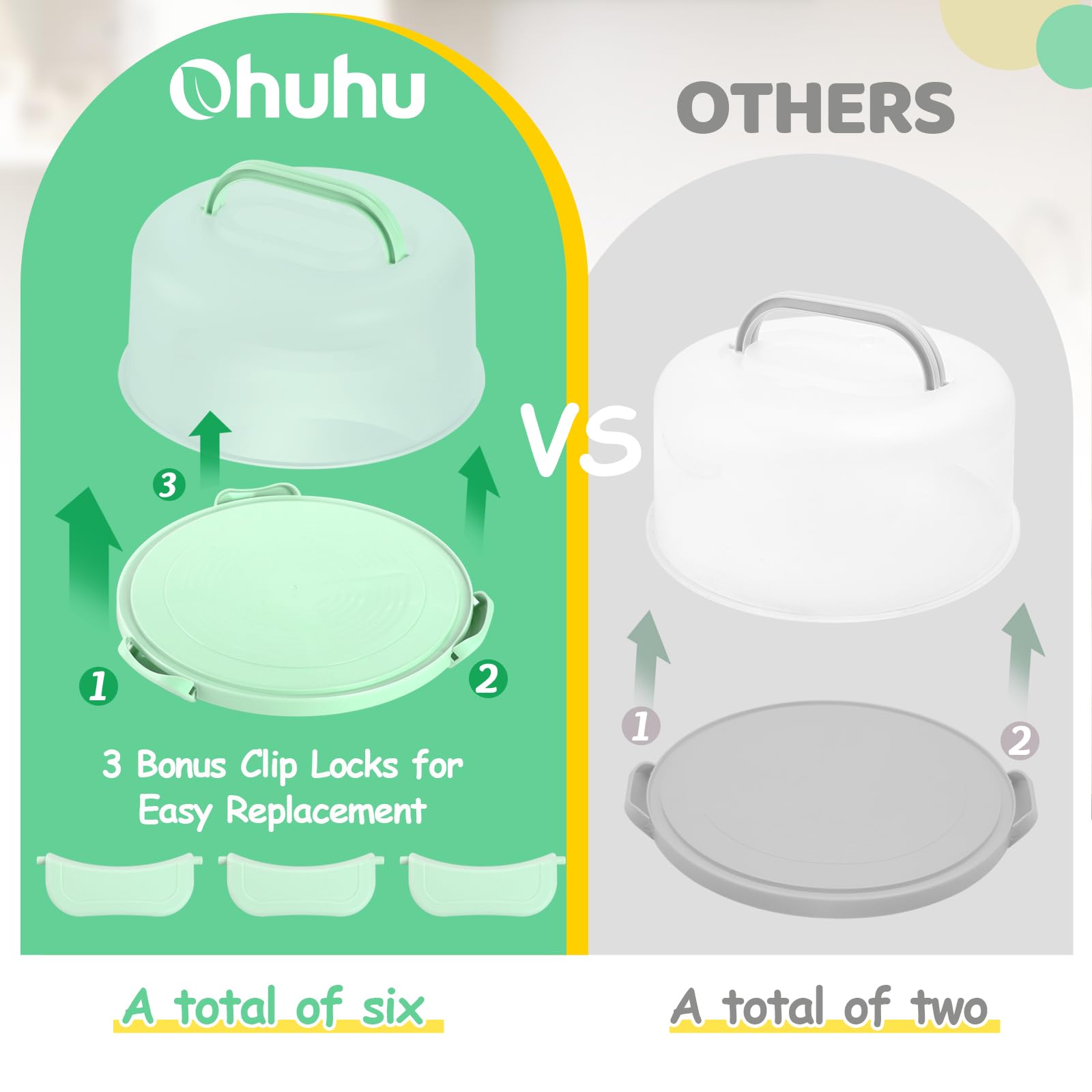 Ohuhu Cake Carrier with Lid and Handle, BPA-Free Cake Containers Cake Holder for 10 inch Cake with 2 Handles Cupcake Carrier - Plastic Cover Two Sided Base for Transport Pies Nuts Fruit Perfect Gifts