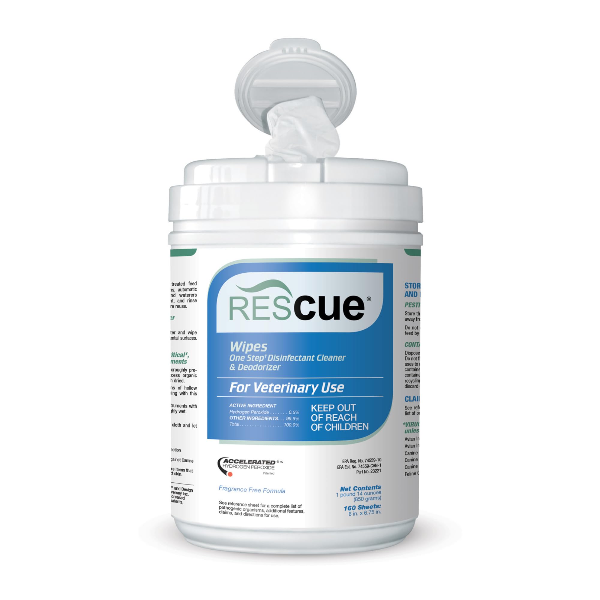 REScue One-Step Disinfectant Cleaner & Deodorizer Wipes for Vet Use Ã¢ÂÂ Cleaner for Kennels, Litter Boxes & More Ã¢ÂÂ 160-Wipes, 1 Canister (Pack of 1)