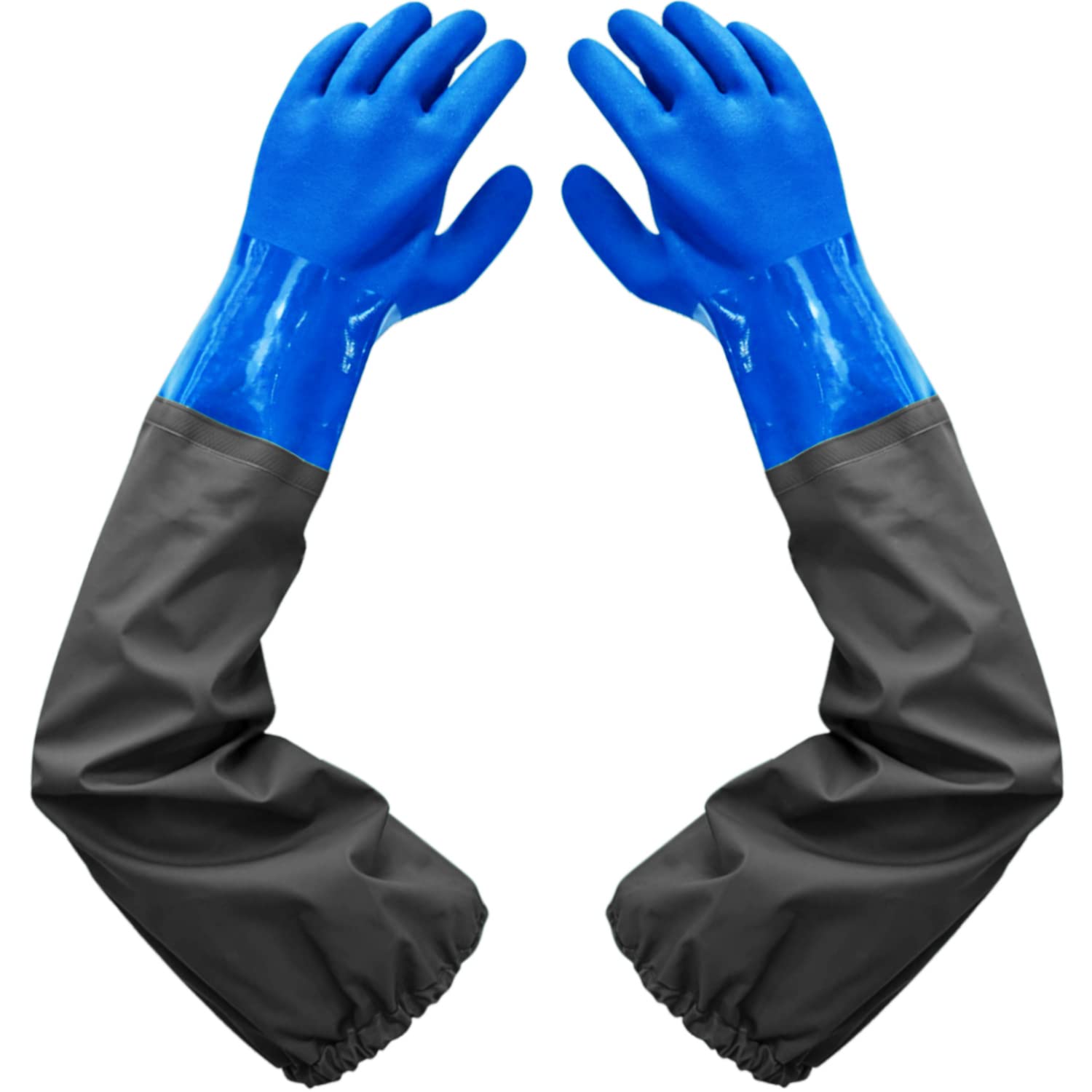 Haiou PVC Chemical Resistant, Long Rubber, Heavy Duty Waterproof Gloves for Chemical and Acid Work, 25 inches, Large-(Blue)