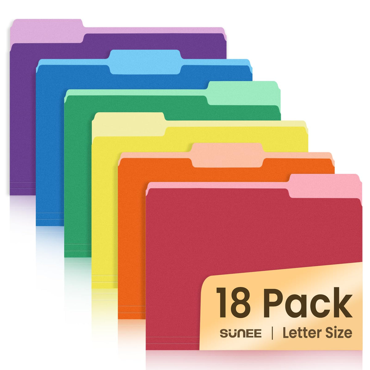 SUNEE Aktenordner, 18er Pack Manila-Ordner 8,5 x 11, farbige Ordner Büroorganisation Zuhause Schulordner für Dokumente Akten Papier, 6 verschiedene Farben