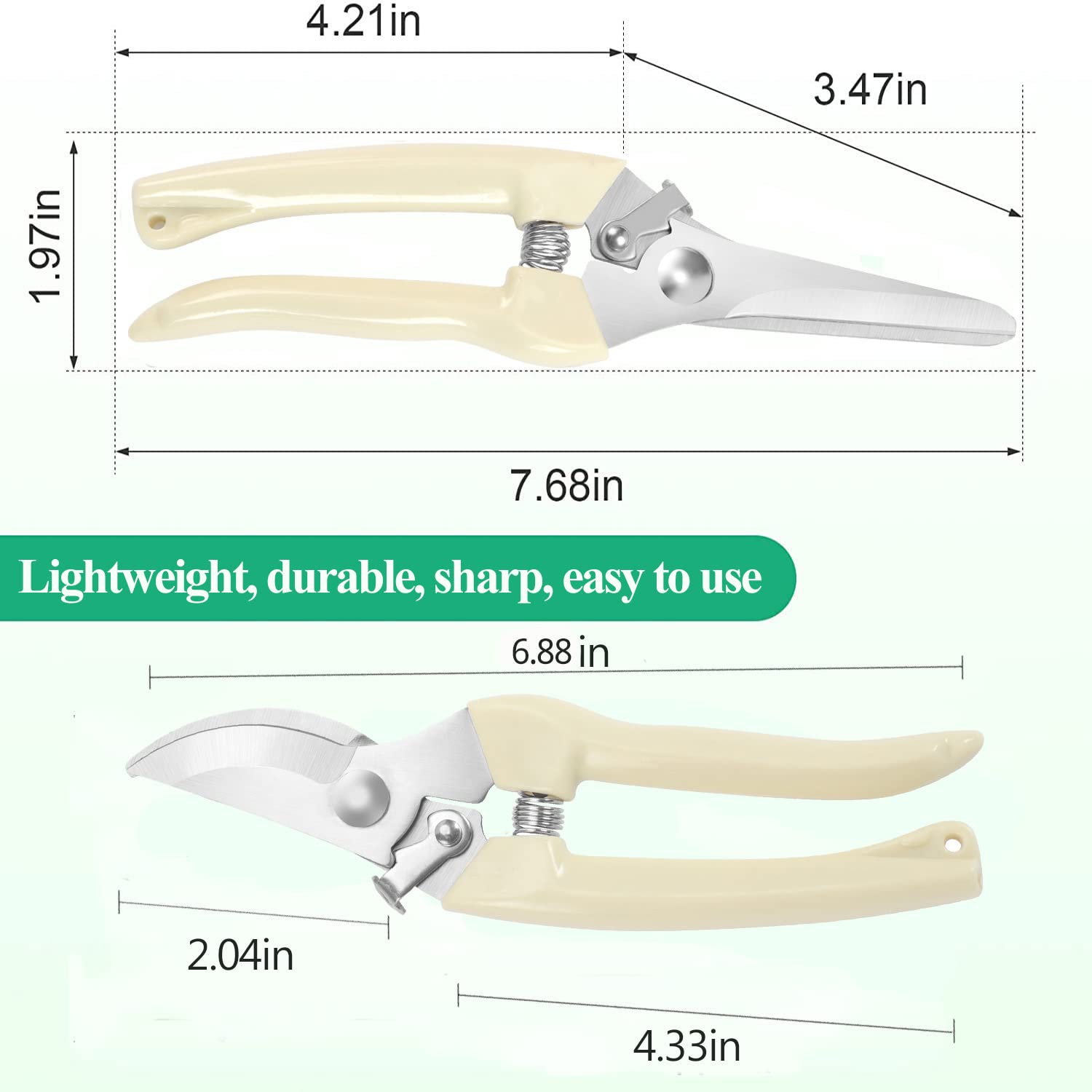 Premium garden shears, meperez pruning scissors gardening tools, pruners for flower, bushes, rose and fruit tree, use for florist, yard and orchard the plant clippers, sharp white steel anvil snips, 2