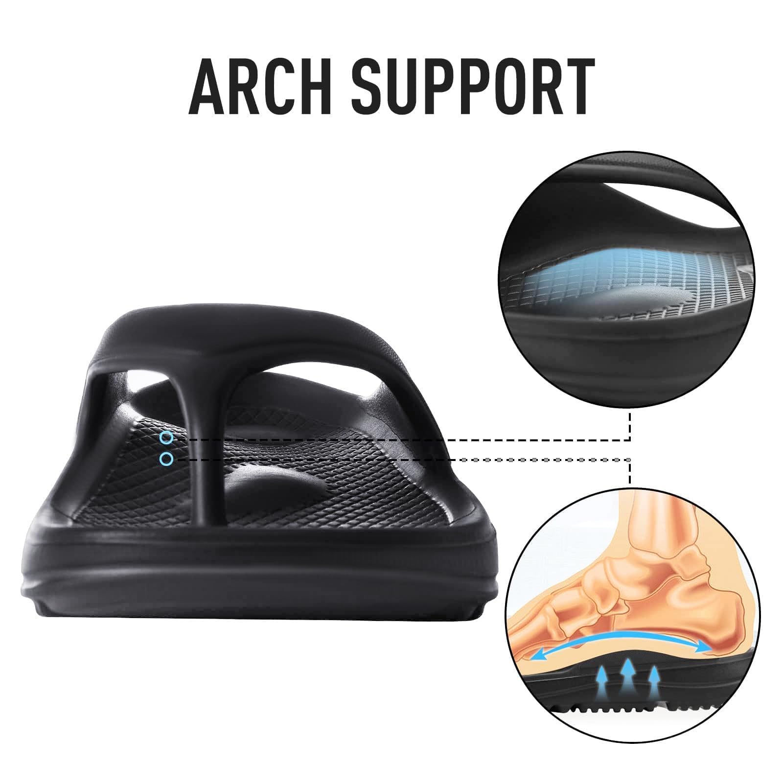shevalues Orthopedic Sandals for Women Arch Support Recovery Flip Flops Pillow Soft Summer Beach Shoes, Black 39 (7.5-8 Women/6-6.5 Men)