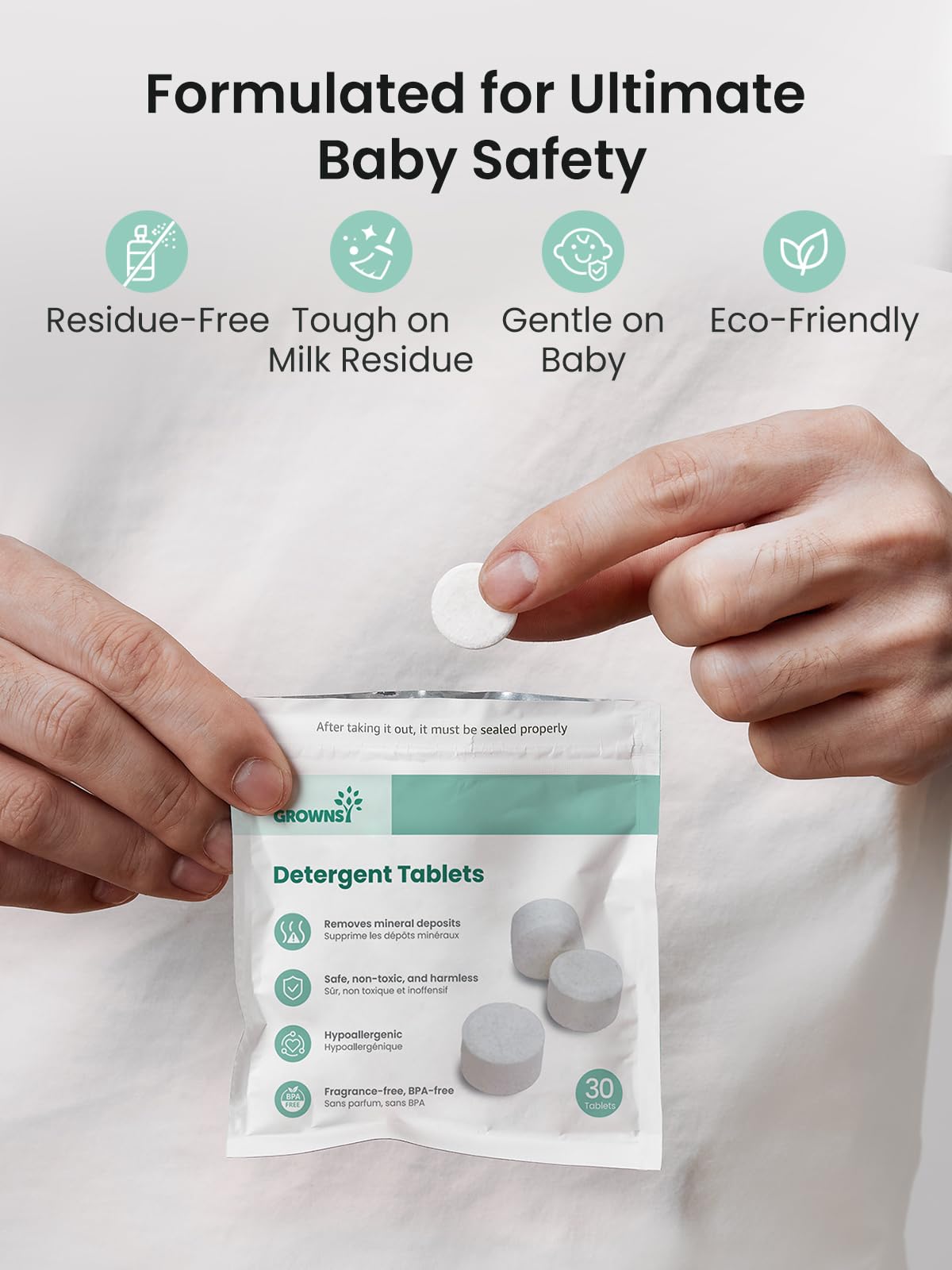 GROWNSY Detergent Washing Tablets 130 PCS for Momcozy, Baby Brezza Bottle Washer, Compatible with All Brands Baby Bottle Washers