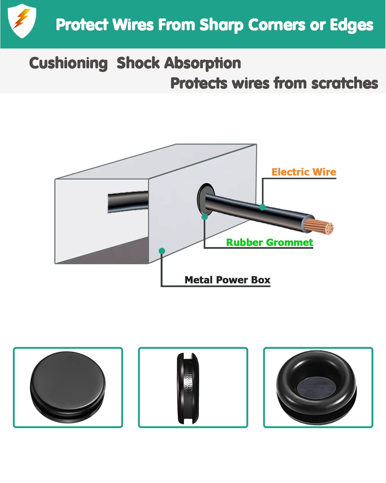 Gysxrda Rubber Grommet Kit 200 Pack - 7 Sizes Firewall Rubber Hole Plugs Rubber Grommets for Wiring, Automotive, Home Improvement Cord Pipe Wire Organization (7/25, 3/8, 1/2, 5/8, 3/4, 7/8, 1 inch)