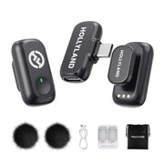 Hollyland Lark A1 Wireless Microphone for iPhone 15/16 & Android, 48kHz/24-bit, 3-Level Intelligent Noise Cancel, Magnetic Mini Microphone for YouTube, Podcast, Vlogging (Black, 2TX + USB-C RX)