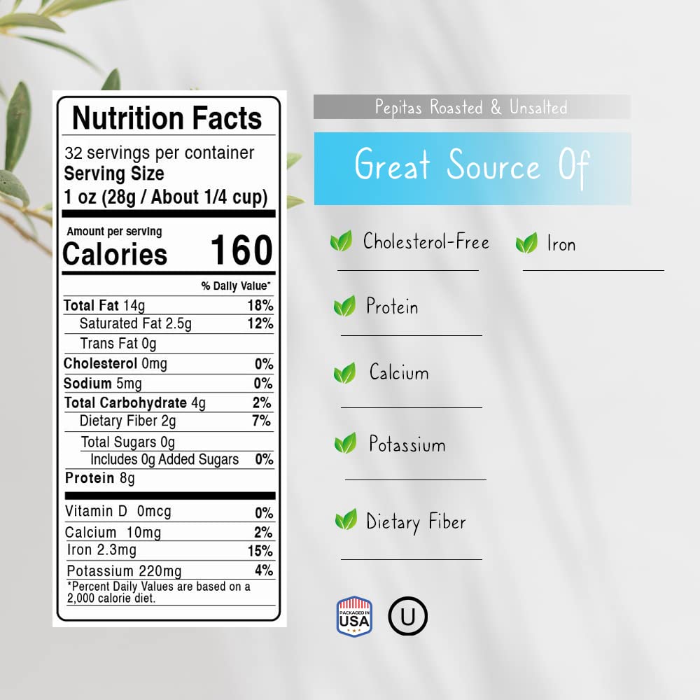 Pumpkin Seeds Pepitas Roasted Unsalted - 32 oz - 2 Pound | Healthy Snack | Vegan, Keto Diet Friendly | Hand-Picked | Kosher Certified | Pumpkin Seed | Jaybee's Nuts