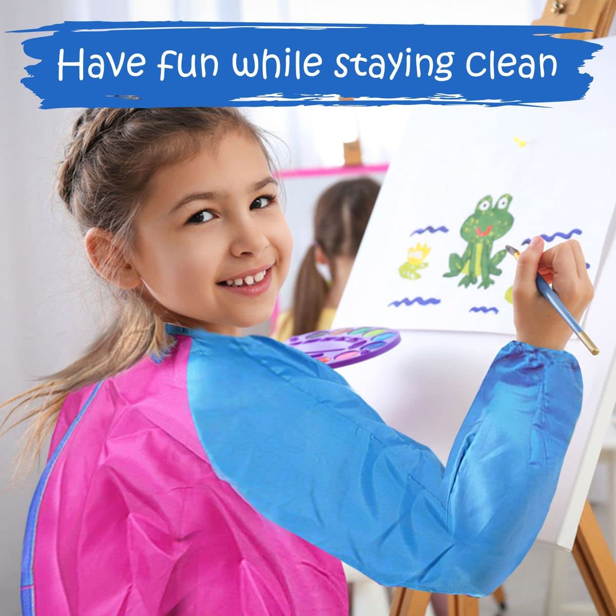 Kids Painting Set, Washable Paint for Kids 10 Colors, 7 Paintbrushes, Paint Palette, Painting Smock, Non Toxic Tempera Paints 2 oz Each,Paints for Toddlers Gifting Bundle Art, Crafts