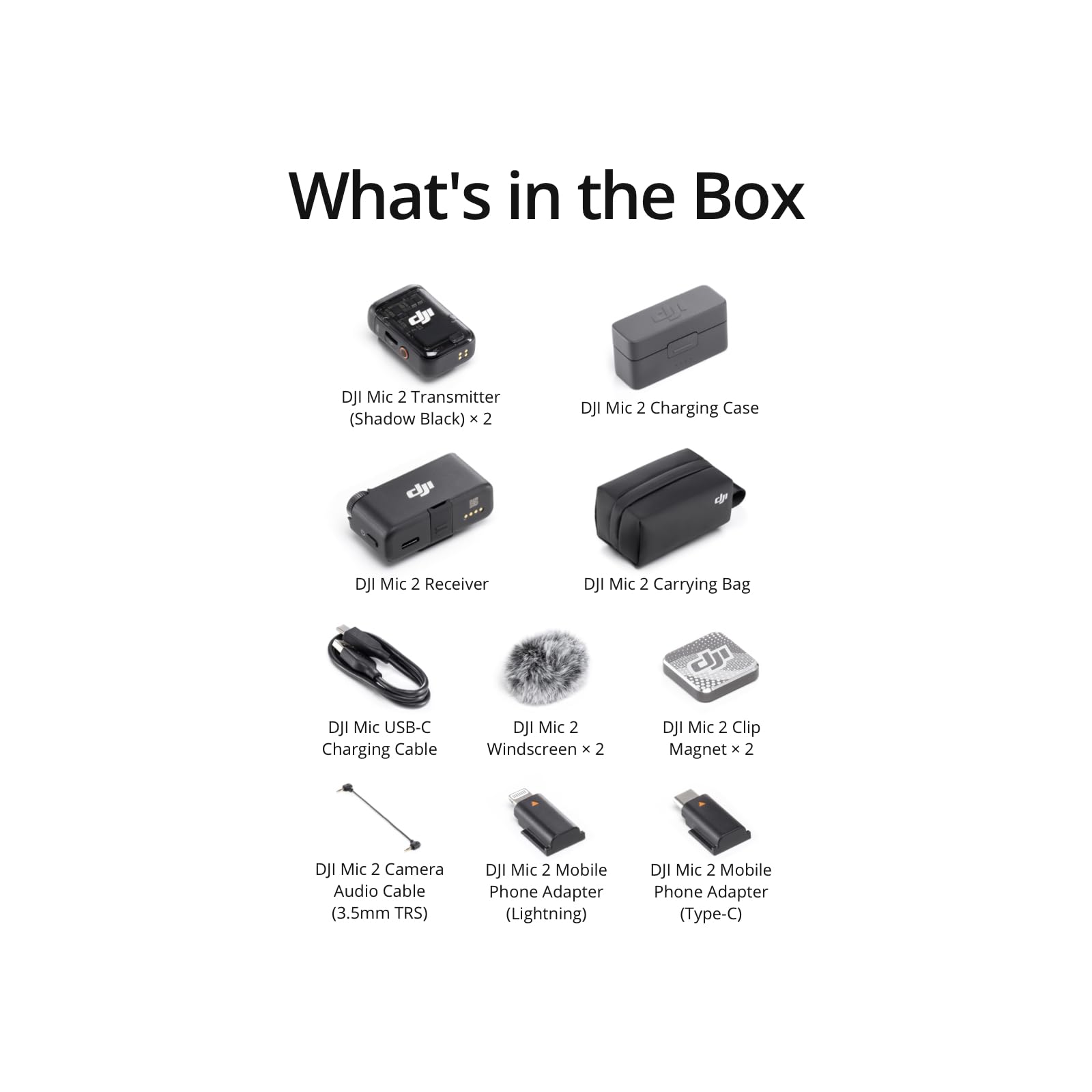 DJI Mic 2 (2 TX + 1 RX + Charging Case), Wireless Lavalier Microphone, Intelligent Noise Cancelling, 32-bit Float Internal Recording, 820 ft.(250m) Range, Microphone for iPhone, Android, Camera