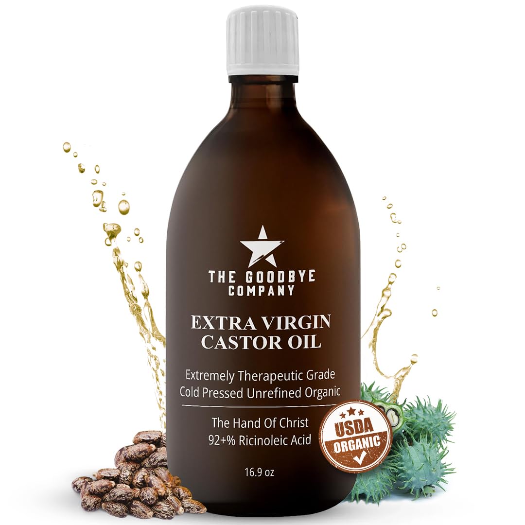 The Goodbye Company Extra Virgin Castor Oil - 8.5oz - 100% Pure Castor Oil Cold Pressed Unrefined, Hexane-Free - For Healthy Natural Skin, Hair Growth and Eyelashes (250ml)