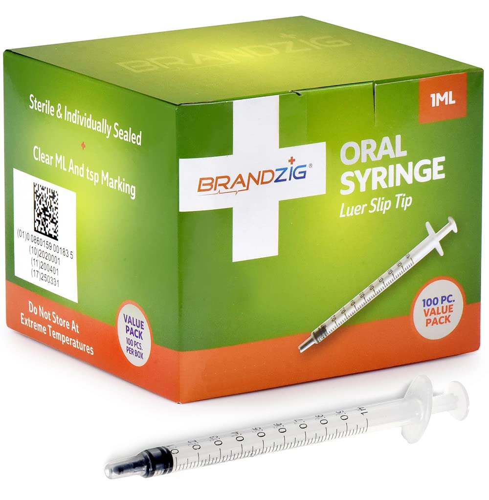 1ml Oral Syringe - 100 Pack Ã¢ÂÂ Luer Slip Tip, No Needle, Sterile Individually Blister Packed - Medicine Administration for Infants, Toddlers and Small Pets