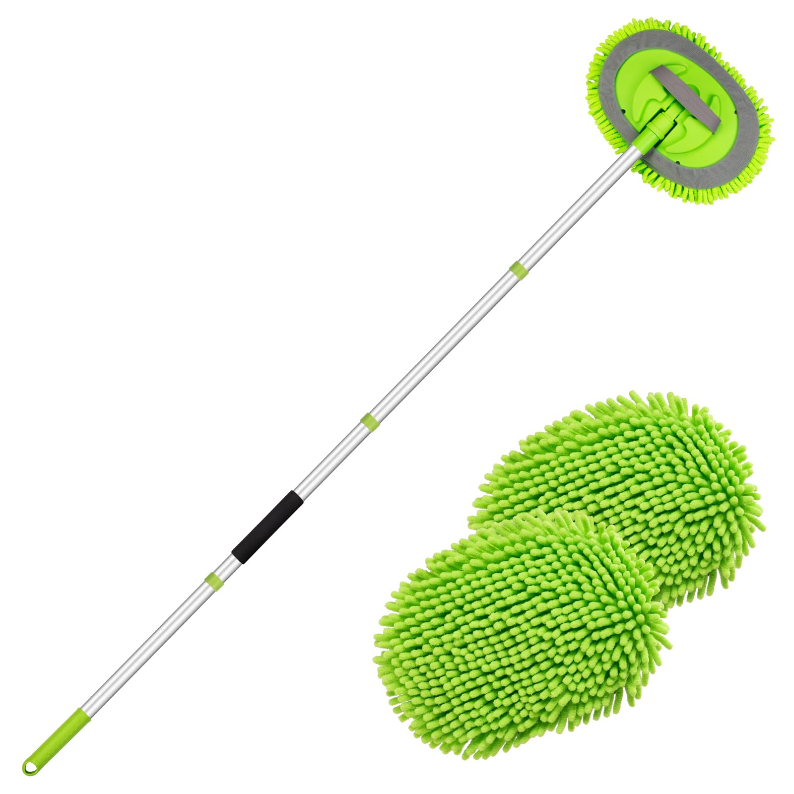 Ordenado 62" Car Wash Brush Kit Mitt Mop Sponge with Long Handle Chenille Microfiber Car Cleaning Brush Kit Supplies Car Washing Mop Kit Car Care Kit of Scratch-Free Replacement Head for Car RV Truck