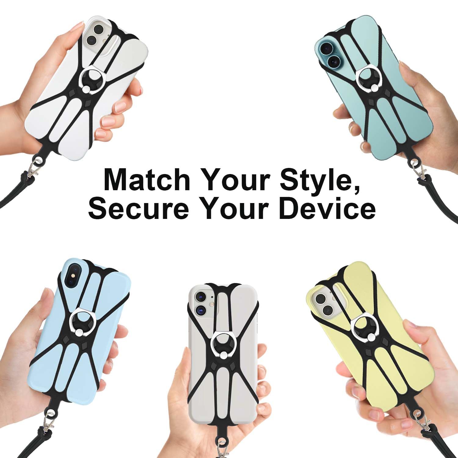 Kinizuxi 2 Pcs Cell Phone Lanyard Crossbody with Adjustable Neck Strap and Phone Ring Grip,Universal Smartphone Lanyard for iPhone Lanyards for Around the Neck Compatible with Most Smartphones