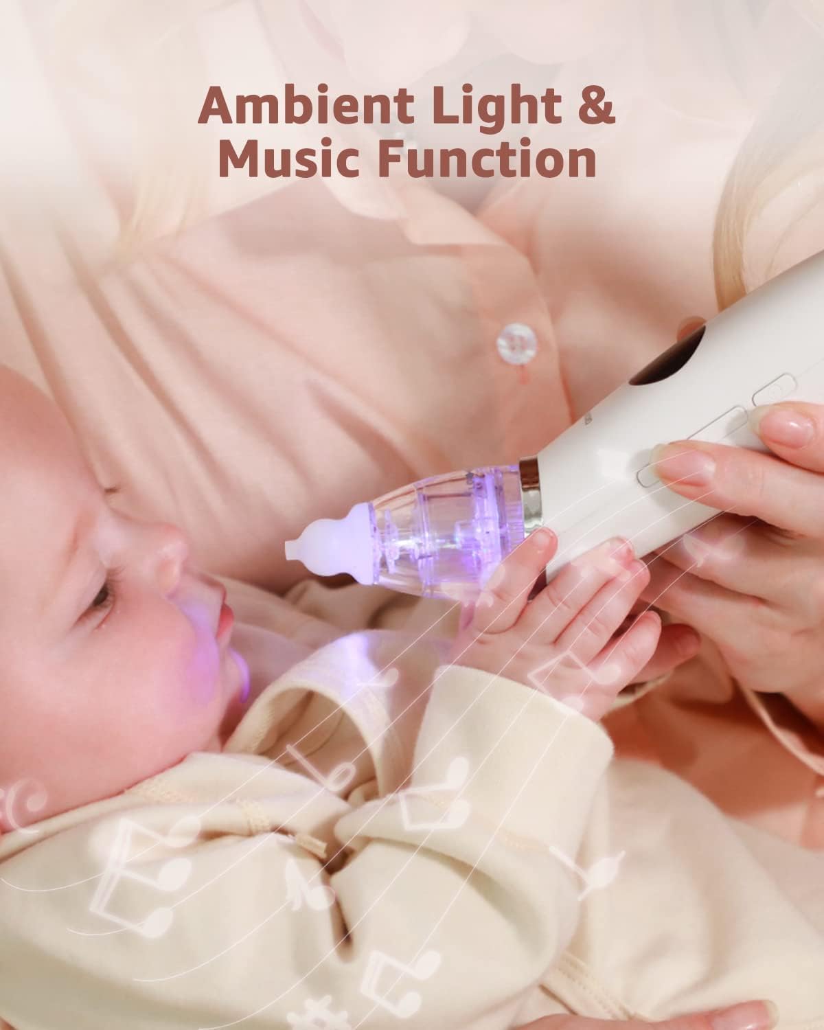 GROWNSY Nasal Aspirator for Baby | Baby Nose Sucker | Electric Nose Suction for Toddler, Ergonomic Booger Sucker with 3 Silicone Tips, Pause & Music & Light Soothing Function