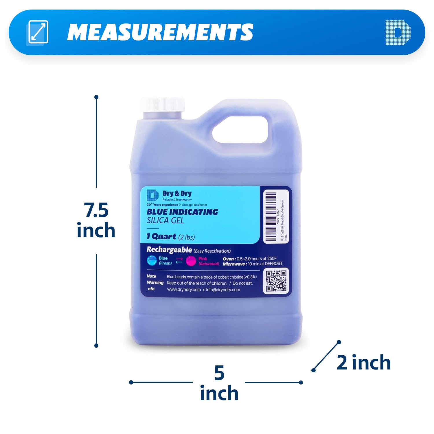 Dry & Dry Blue Indicating Silica Gel Beads Desiccants (Industry Standard 3-5 mm) - Reusable Desiccant Beads Silica Beads(Blue to Pink) - 2 lbs