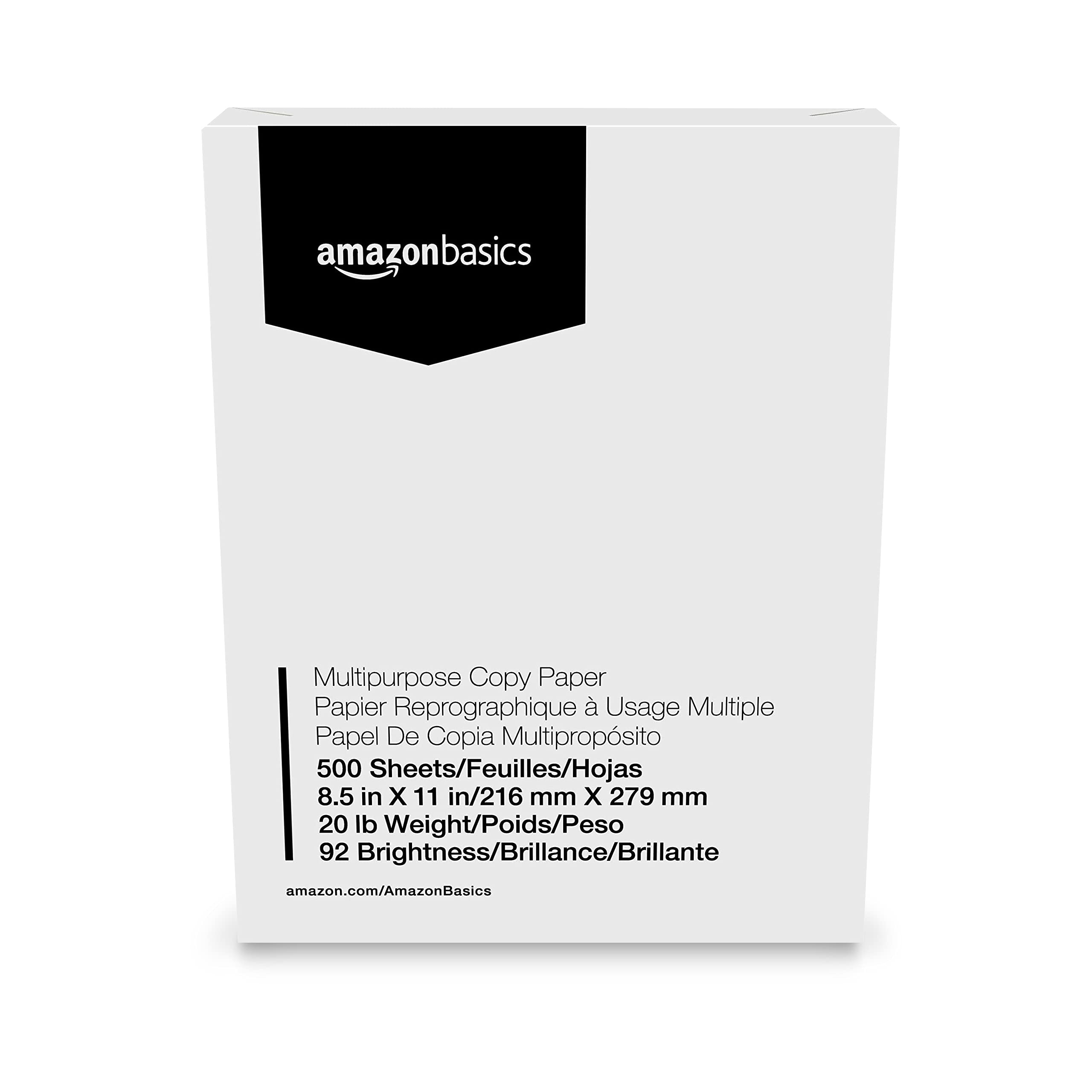 Amazon Basics Multipurpose Copy Printer Paper, 8.5" x 11", 20 lb, 10 Reams, 5000 Sheets, 92 Bright, White