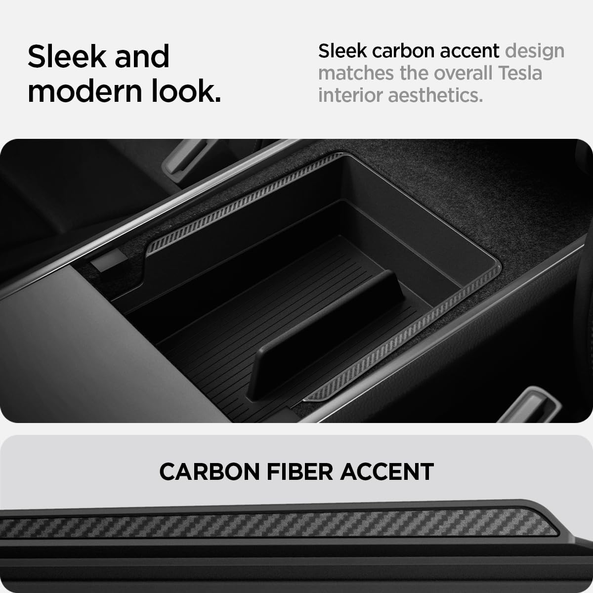 Spigen One-Touch Hidden Storage Box (Carbon Edition) Designed for Tesla Model 3/Y Center Console Organizer Armrest 2024/2023/2022 [Not Compatible with Model 3 2024 Refresh]