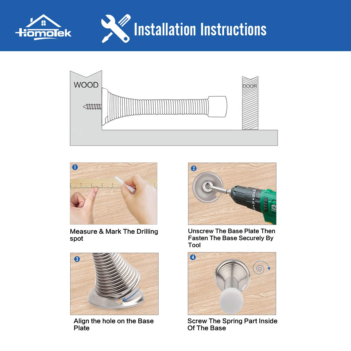 HOMOTEK 12 Pack Black Spring Door Stops,3-1/8" Heavy Duty - Flexible Door Stopper with Low Mounted Black Rubber Bumper Tips