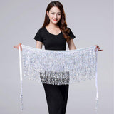 Women's Sequin Tassel Skirts Sparkly Rave Fringe Hip Scarf for Festival Costume(Pink)