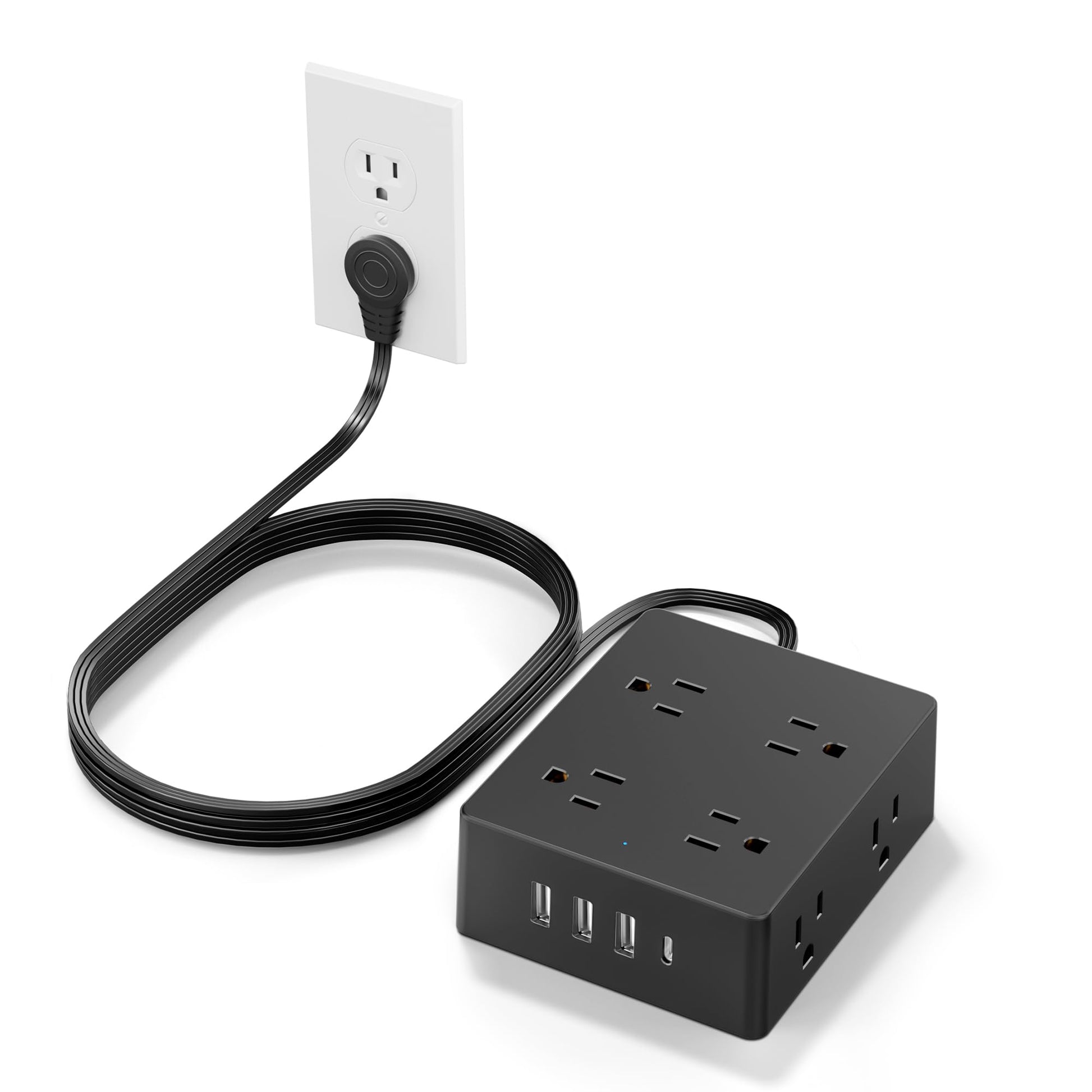 Surge Protector Power Strip, Olcorife Ultra Thin Flat Plug Extension Cord 5ft, 8 Outlets 4 USB Ports(1 USB C), Flat Wall Plug Outlet Extender, College Dorm Room Essentials, Black