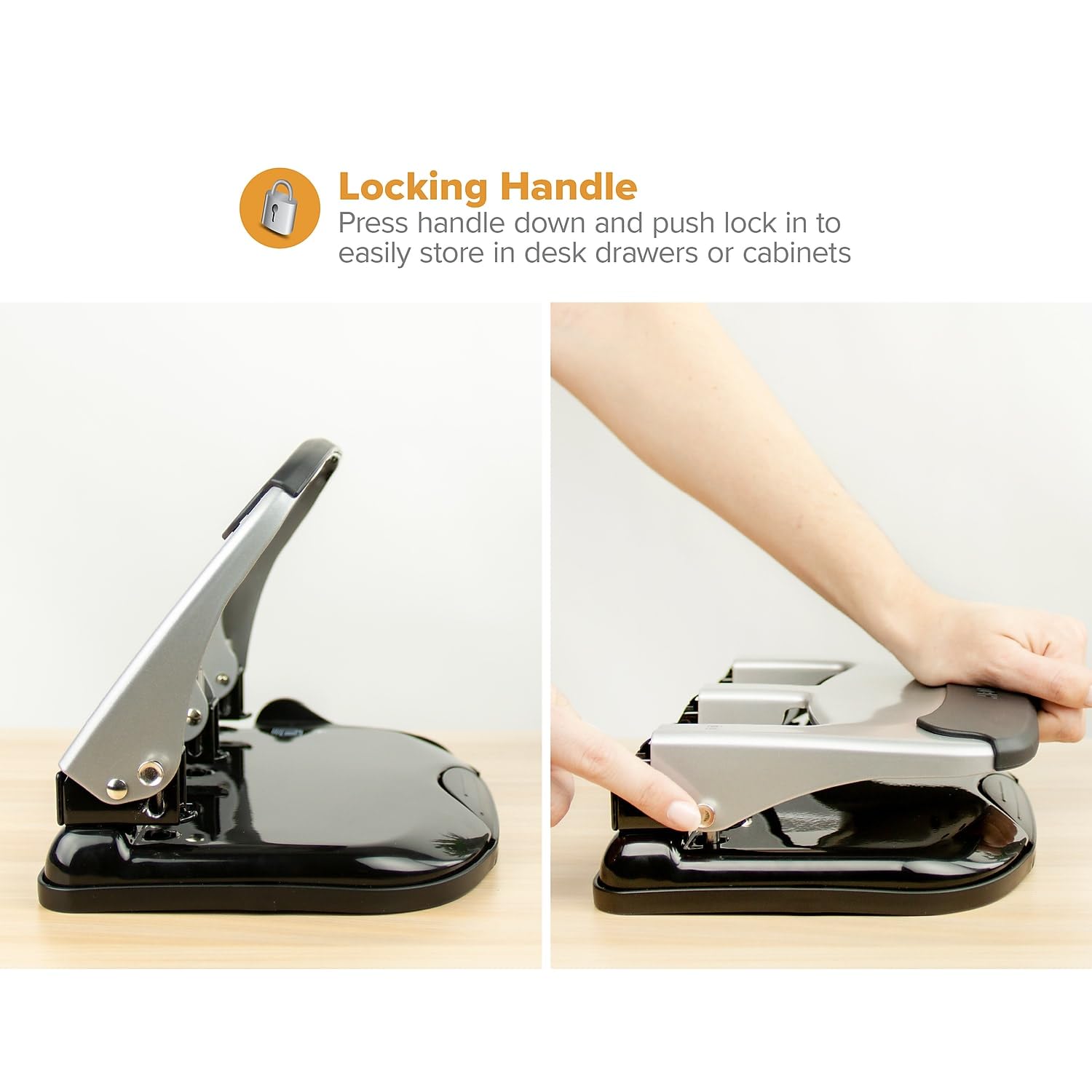 Bostitch Office EZ Squeeze Heavy Duty 3 Hole Punch, 40-Sheet Capacity, Use Less Force, Perfect for Home Office School Supplies, Sleek Design, Silver